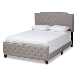 Baxton Studio Marion Modern Transitional Grey Fabric Upholstered Button Tufted Queen Size Panel Bed